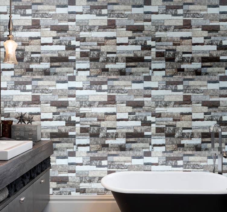 Papel pintado baño hormigón elegante de color gris - TenVinilo