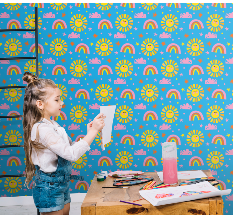 Papel pintado infantil arcoiris juguetones - TenVinilo