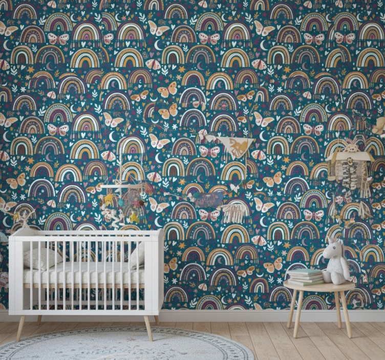 Papel pintado infantil arcoíris y mariposas coloridas - TenVinilo