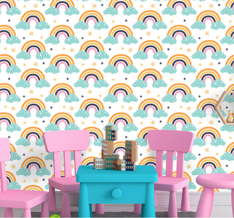 Papel pintado infantil cielo estrellado arcoiris - TenVinilo