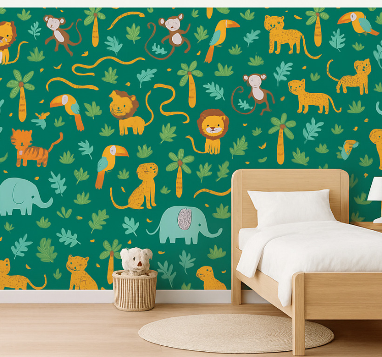 Papel pintado infantil diseño de jungla sencillo y tierno - TenVinilo
