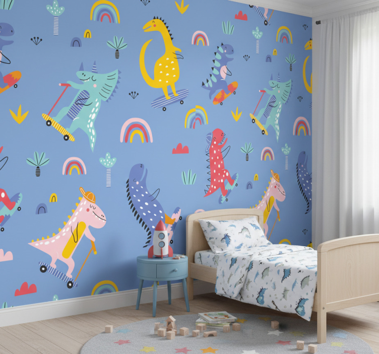 Papel pintado infantil escena de skateboarding - TenVinilo