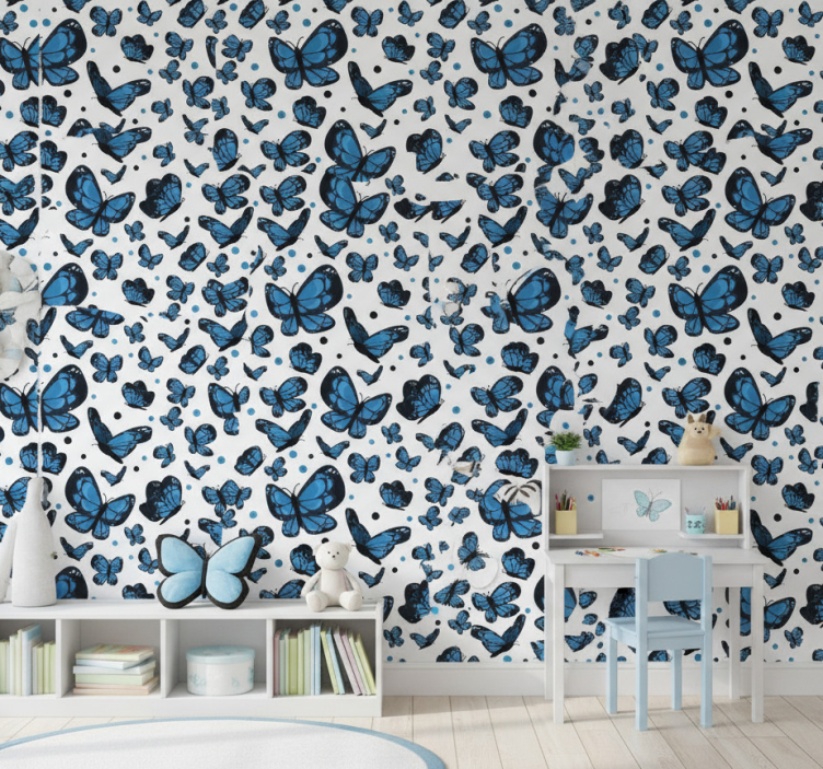 Papel pintado infantil mariposa azul - TenVinilo