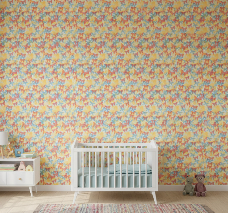 Papel pintado infantil naranja amarillo y azul - TenVinilo