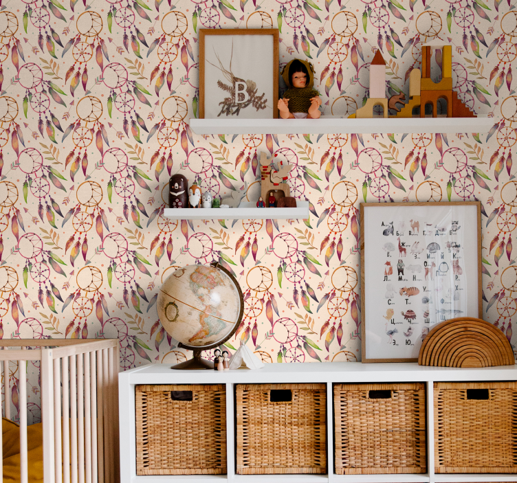 Papel pintado infantil patrón de atrapasueños floral - TenVinilo