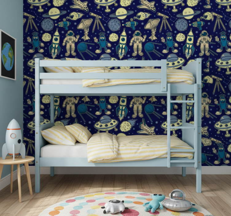 Papel pintado infantil personajes espaciales - TenVinilo