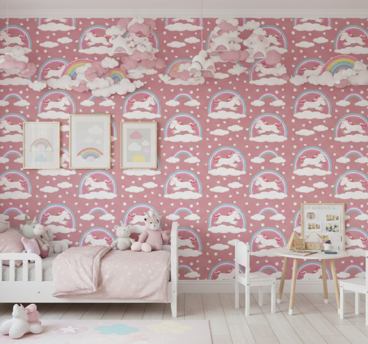 Papel pintado infantil tema de unicornio mágico - TenVinilo