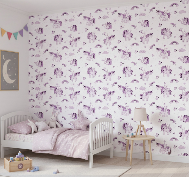 Papel pintado infantil unicornios y conejos - TenVinilo