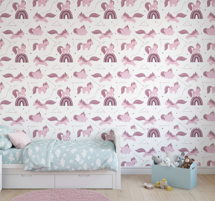 Papel pintado infantil unicornios divertidos y constelaciones - TenVinilo