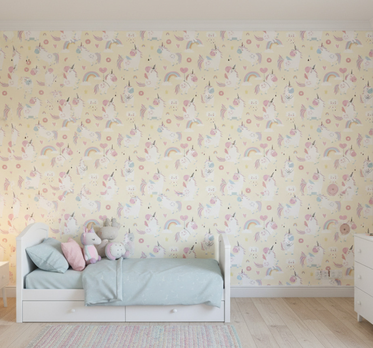 Papel pintado infantil unicornios en el país de las maravillas - TenVinilo