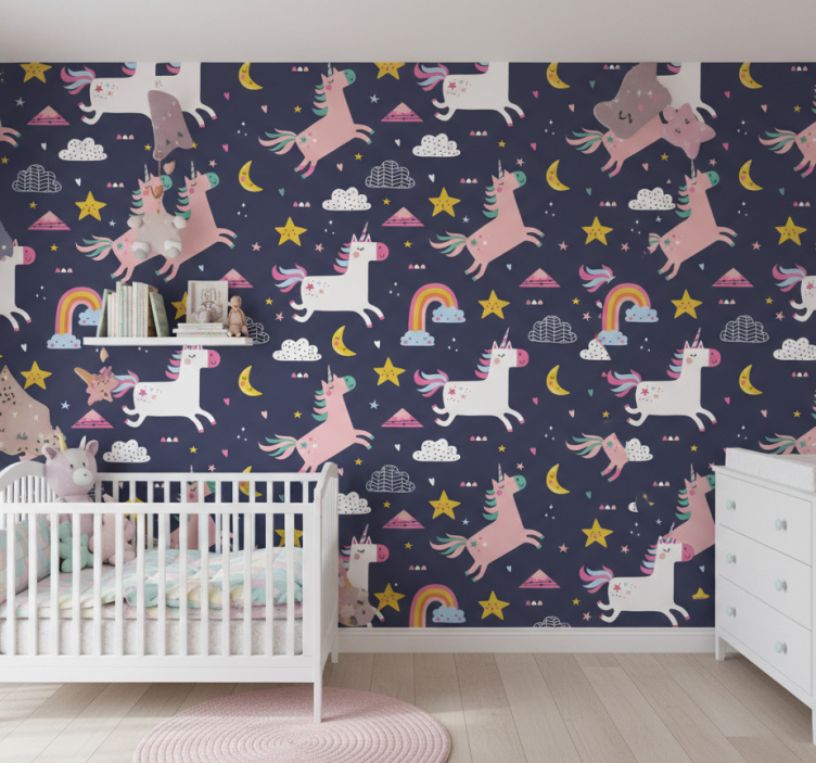 Papel pintado infantil unicornios y estrellas - TenVinilo