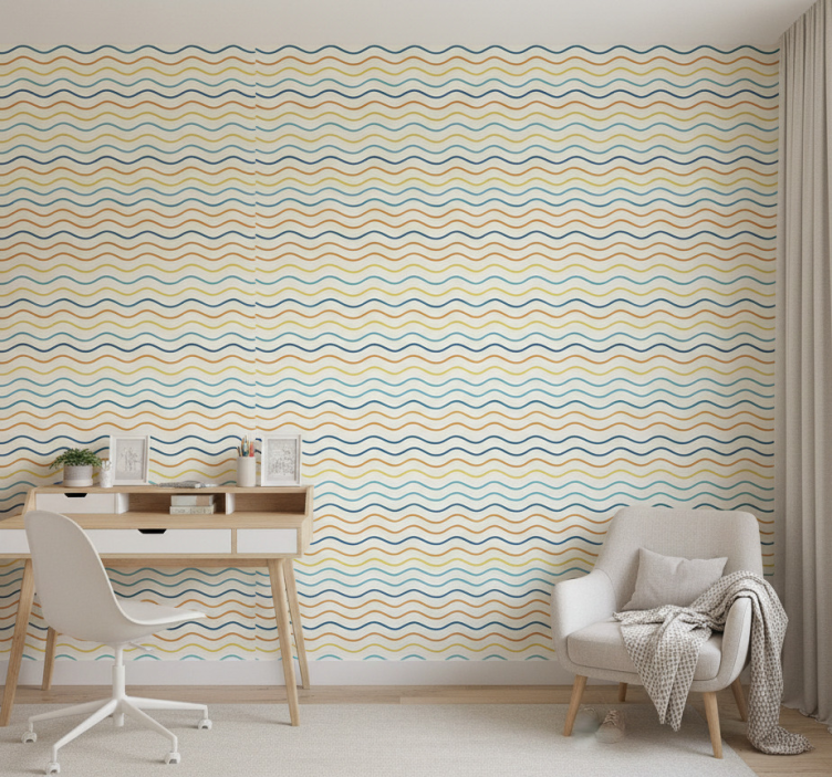 Papel pintado juvenil líneas onduladas de colores - TenVinilo