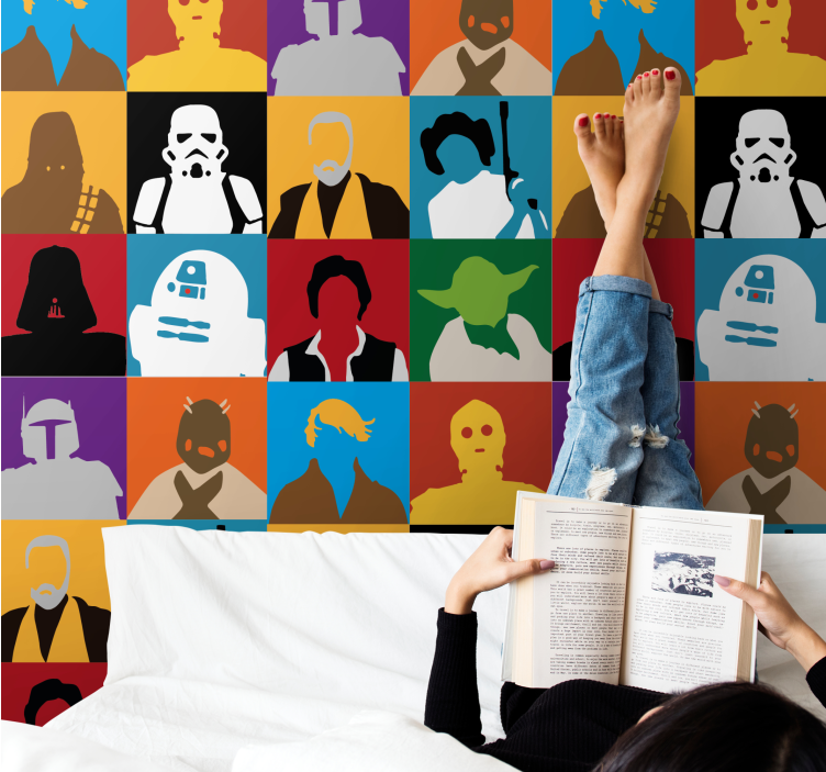 Papel pintado juvenil Patrón de iconos de estrellas de colores - TenVinilo