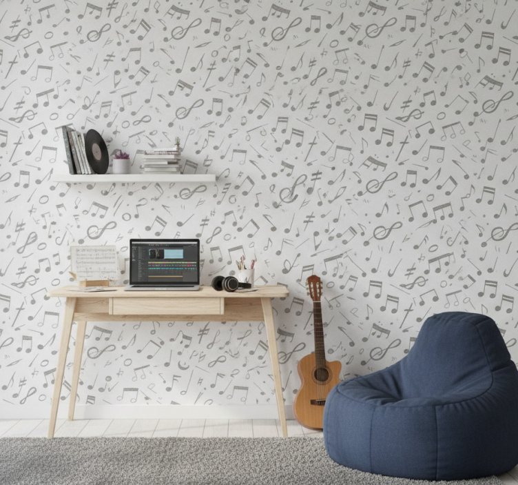 Papel pintado juvenil patrón de notas musicales - TenVinilo