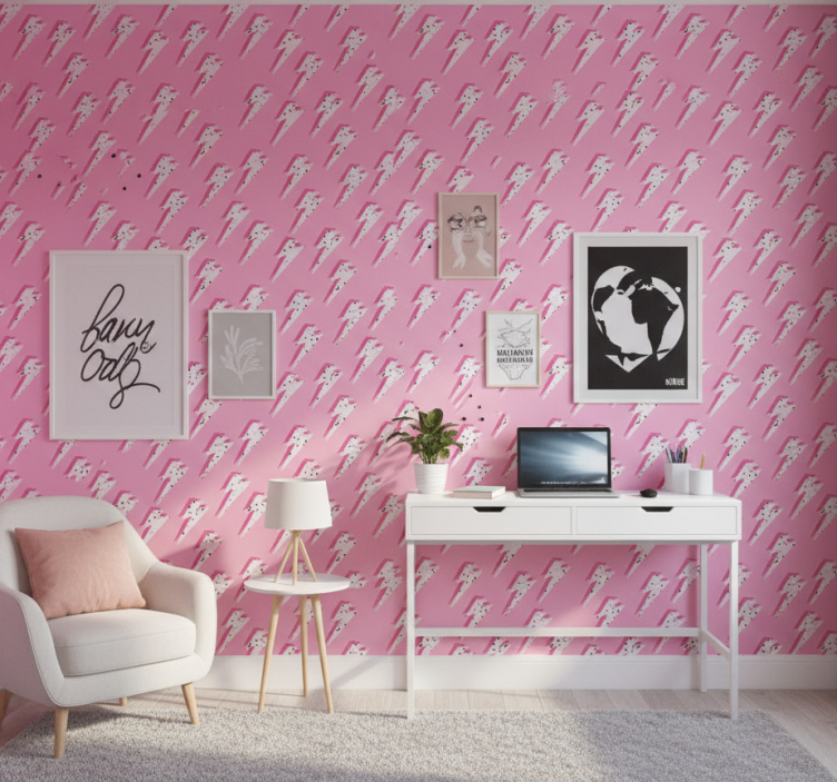 Papel pintado juvenil rayos blancos sobre fondo rosa - TenVinilo