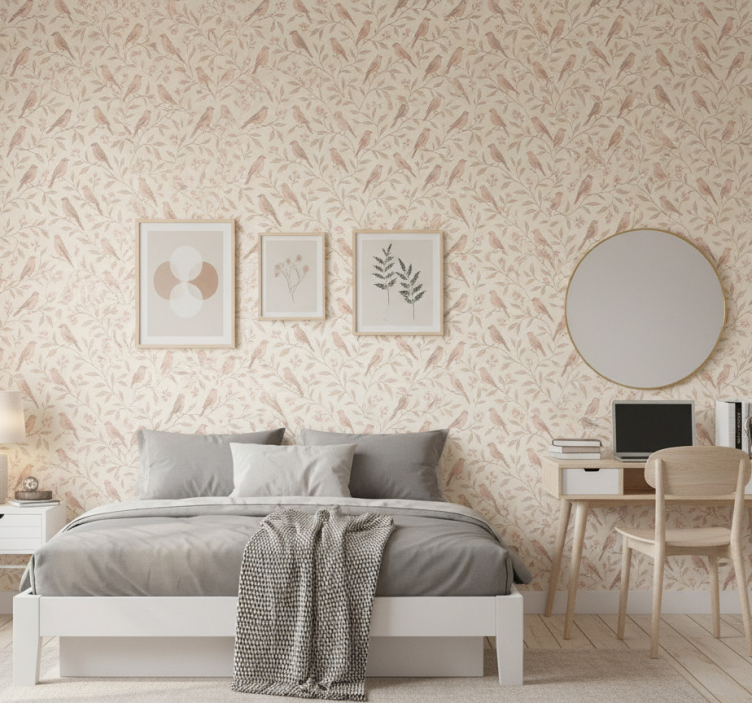 Papel pintado juvenil sendero de pájaros vintage - TenVinilo