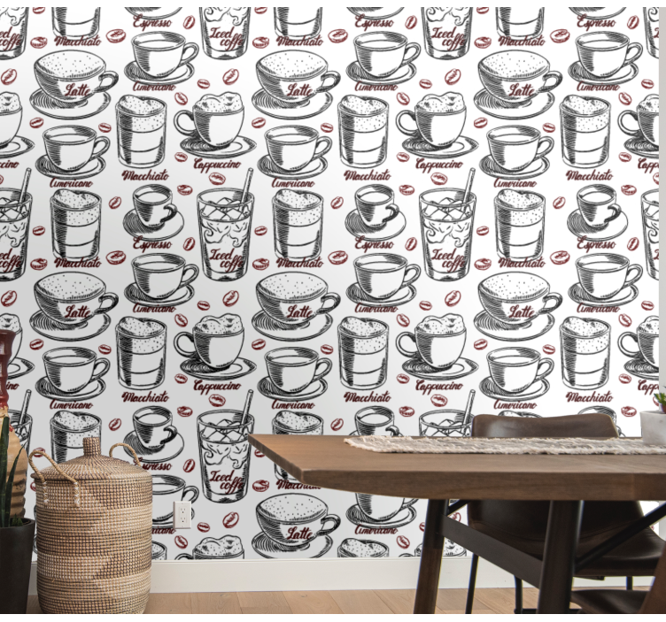 Papel pintado cocina ilustración temática de cafetería - TenVinilo