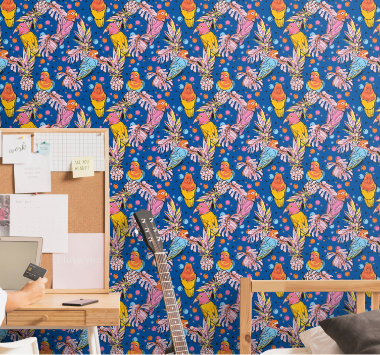 Papel pintado loros oasis tropical - TenVinilo