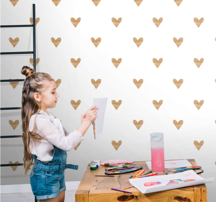 Papel pintado infantil corazón dorado con fondo blanco - TenVinilo