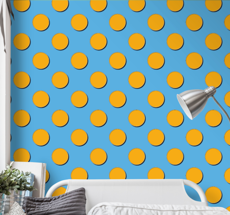Papel pintado lunares puntos naranjas sobre fondo azul - TenVinilo