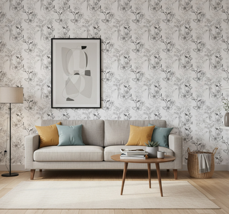 Papel pintado mariposas y flores negras - TenVinilo