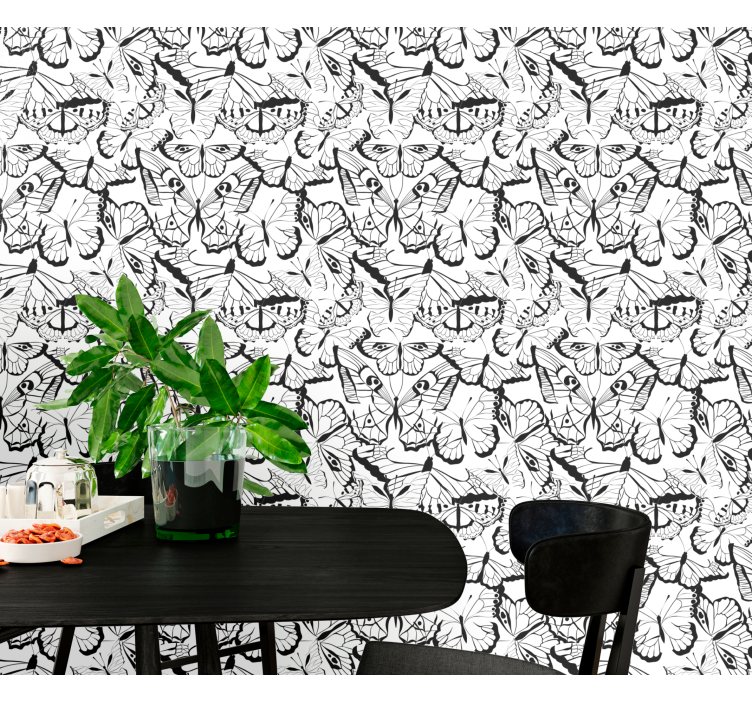 Papel pintado mariposas elegante motivo en blanco y negro - TenVinilo
