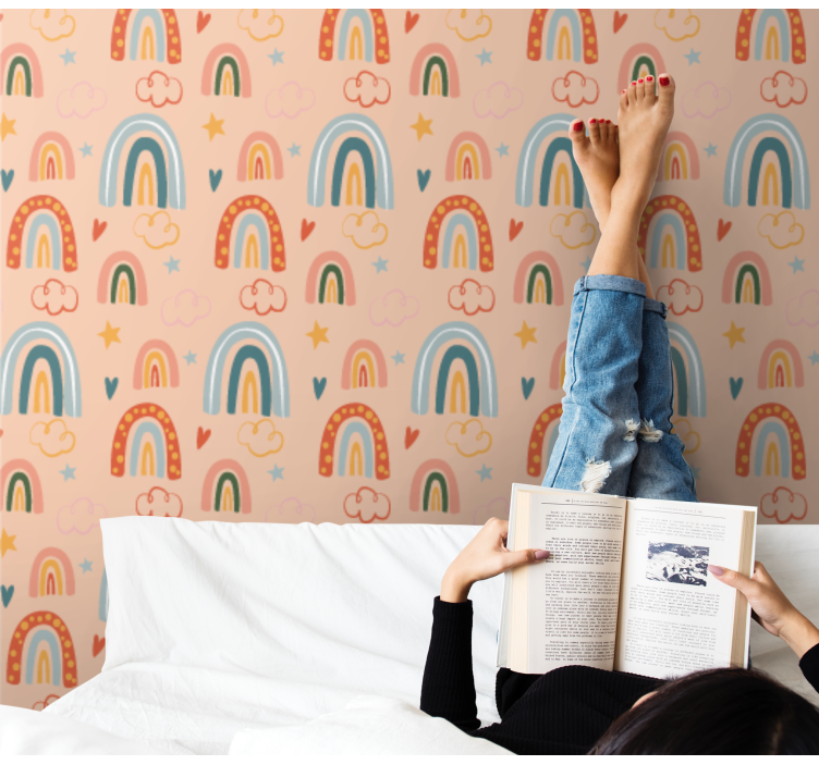 Papel pintado juvenil paisaje onírico del arco iris - TenVinilo