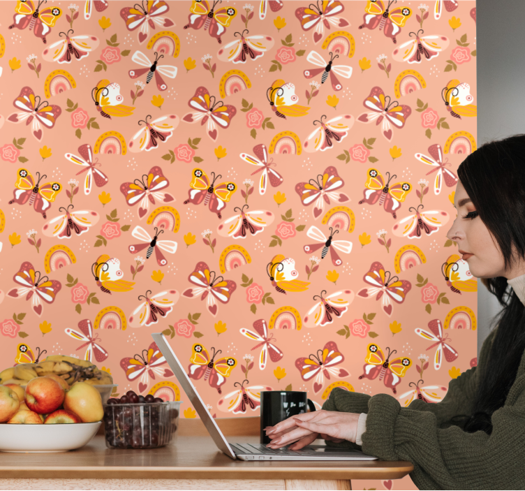 Papel pintado mariposas patrón de flora de mariposa - TenVinilo