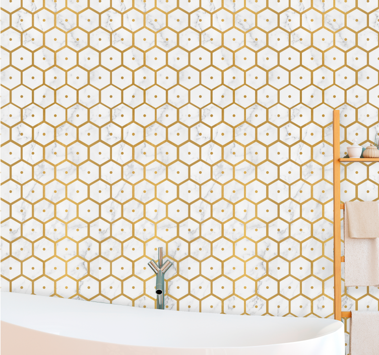 Papel pintado baño elegancia con patrón hexagonal - TenVinilo