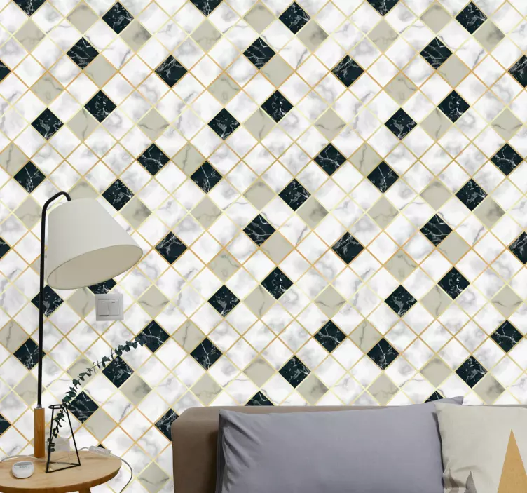 Papel pintado mármol elegante patrón de diamantes - TenVinilo