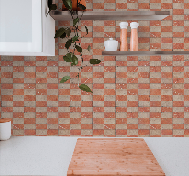 Papel pintado cocina azulejos geométricos beige - TenVinilo
