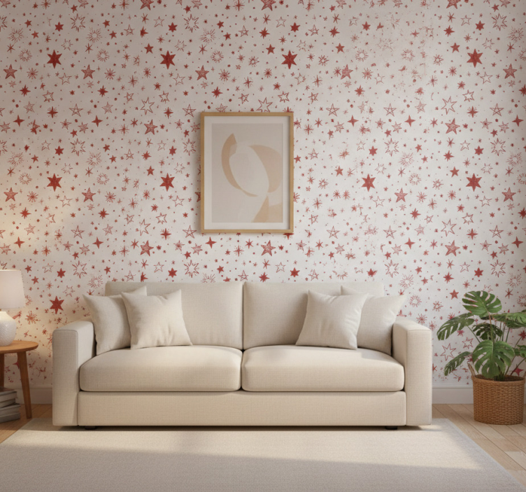 Papel pintado moderno estrella acuarela roja - TenVinilo