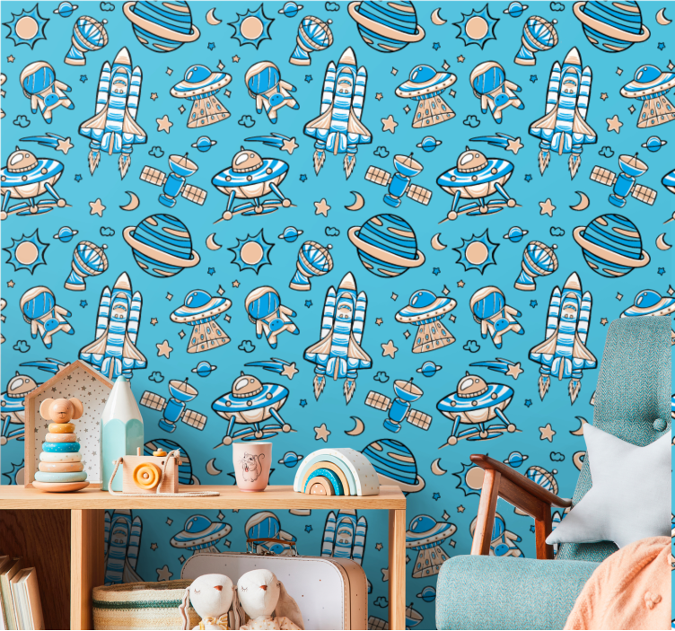 Papel pintado moderno fantasía de exploración espacial - TenVinilo