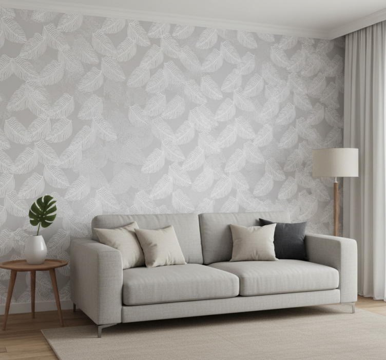 Papel pintado moderno floral minimalista gris - TenVinilo