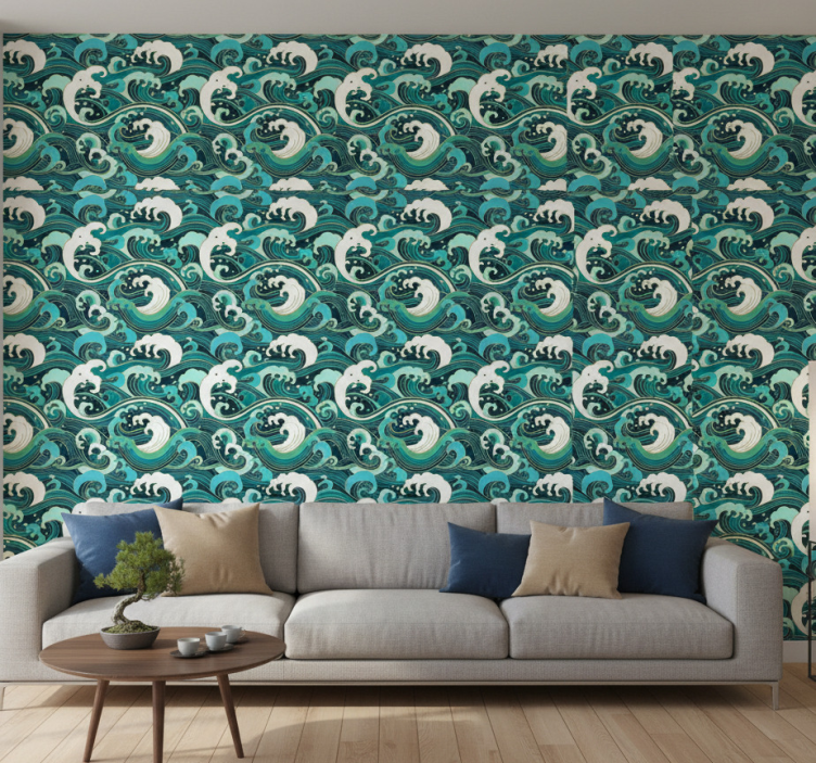 Papel pintado moderno olas de japón - TenVinilo