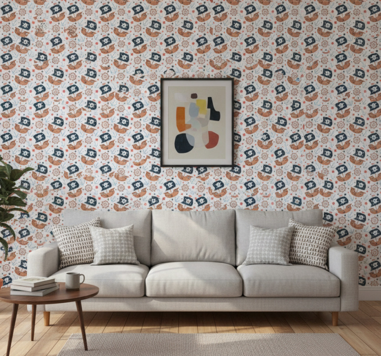 Papel pintado moderno patrón de barco pirata lindo - TenVinilo