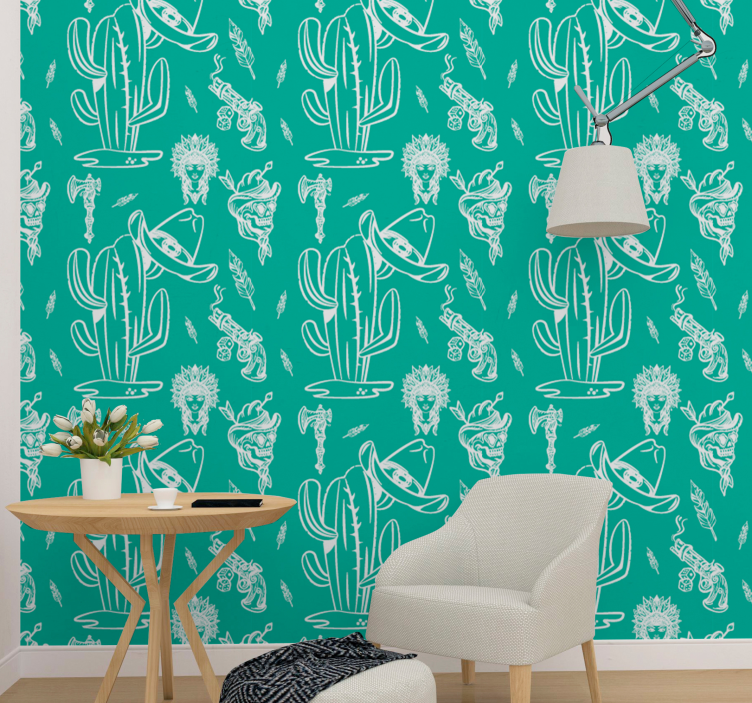 Papel pintado moderno patrón de vaquero de cactus - TenVinilo