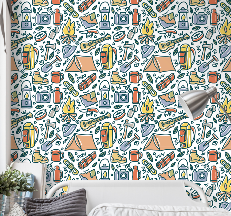 Papel pintado naturaleza elementos esenciales para acampar - TenVinilo