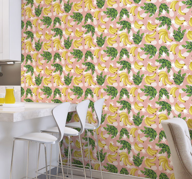 Papel pintado cocina follaje de frutas tropicales - TenVinilo