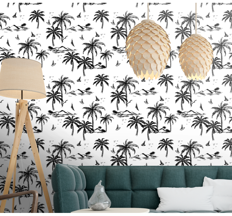 Papel pintado selva paisaje de isla tropical - TenVinilo
