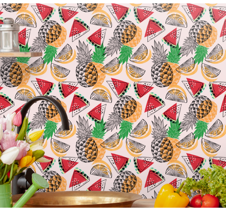 Papel pintado naturaleza patrón de frutas tropicales - TenVinilo