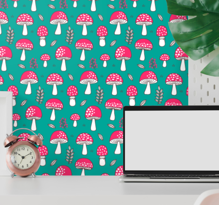 Papel pintado naturaleza patrón de hongos del bosque - TenVinilo