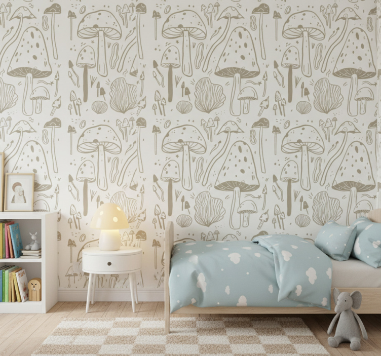 Papel pintado naturaleza patrón de setas beige - TenVinilo