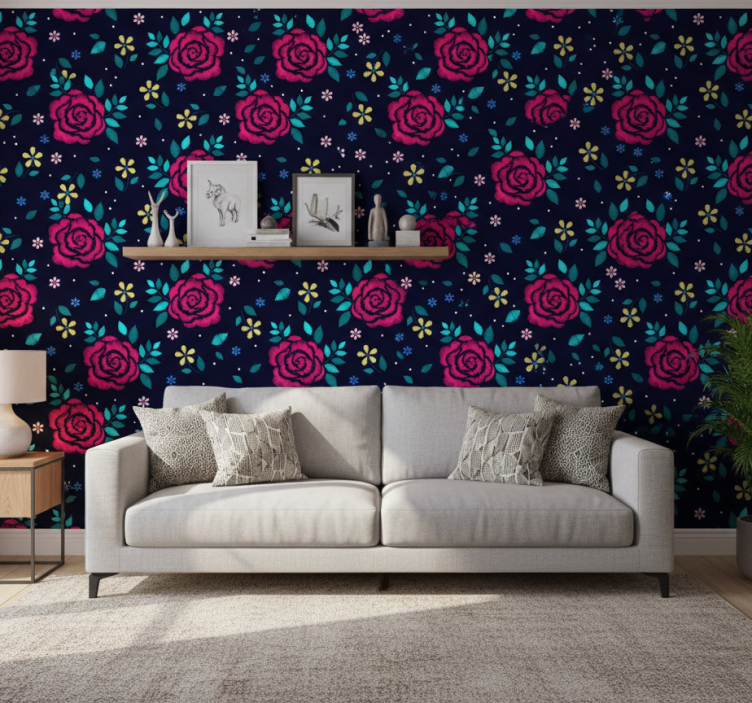 Papel pintado naturaleza rosas oscuras - TenVinilo