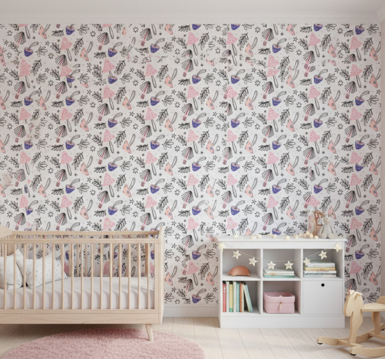 Papel pintado naturaleza setas y flores clásicas - TenVinilo