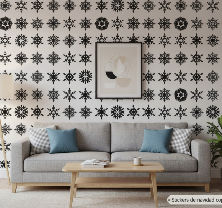 Papel pintado navidad copos de nieve negros - TenVinilo