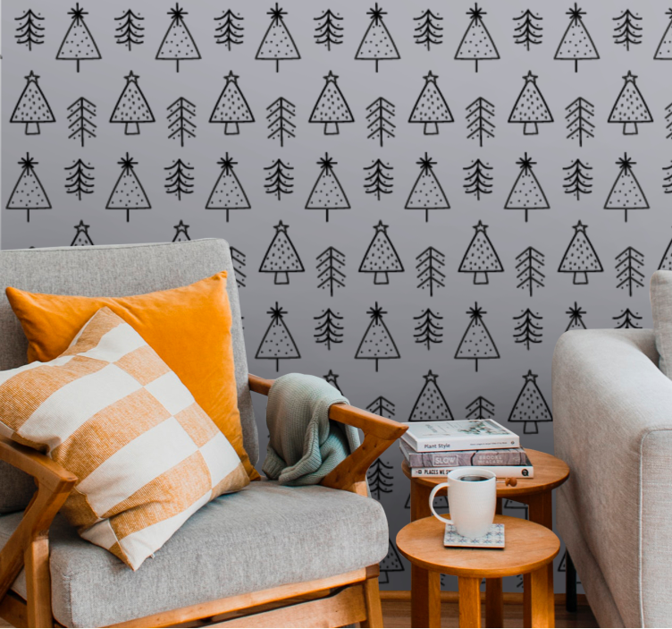 Papel pintado navidad decoración con patrón de pino - TenVinilo