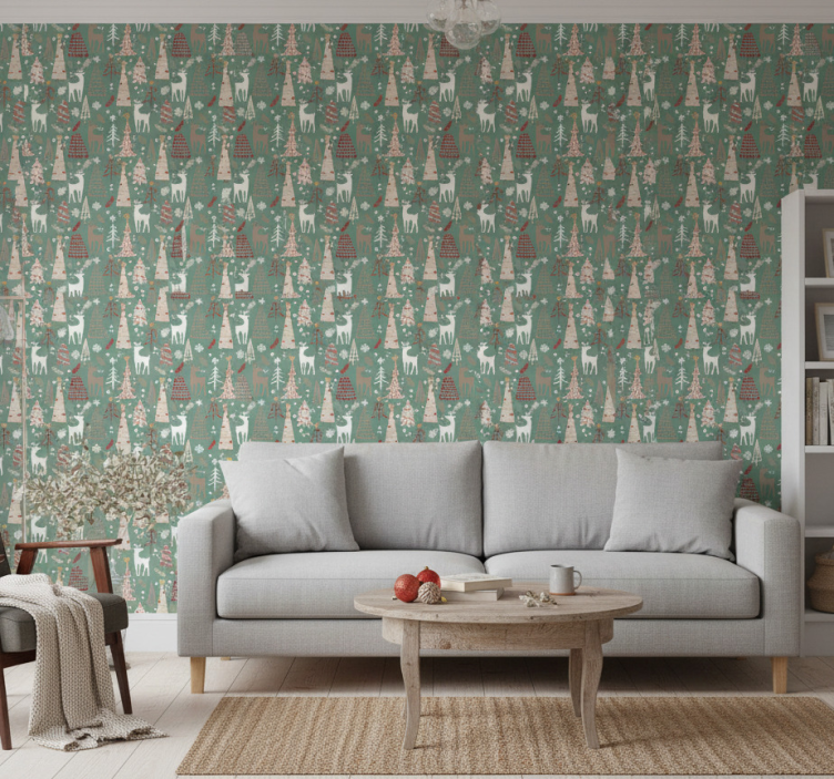 Papel pintado navidad patrón bosque navideño - TenVinilo