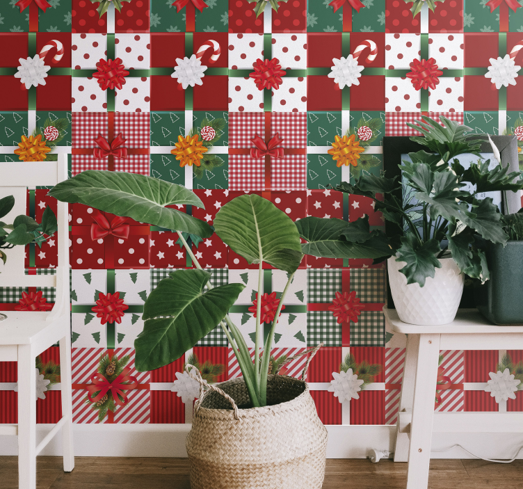 Papel pintado navidad patrones de regalos festivos - TenVinilo