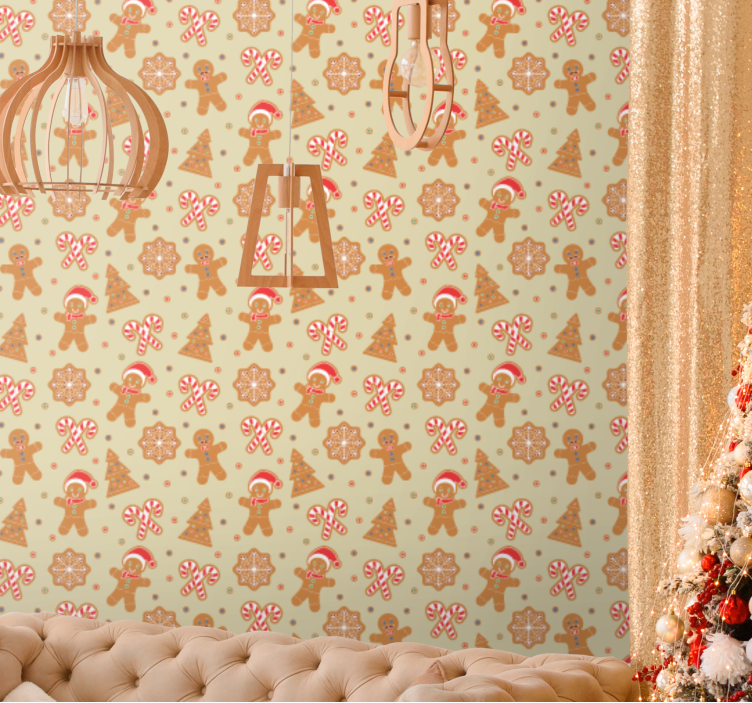 Papel pintado navidad patrón de pan de jengibre - TenVinilo